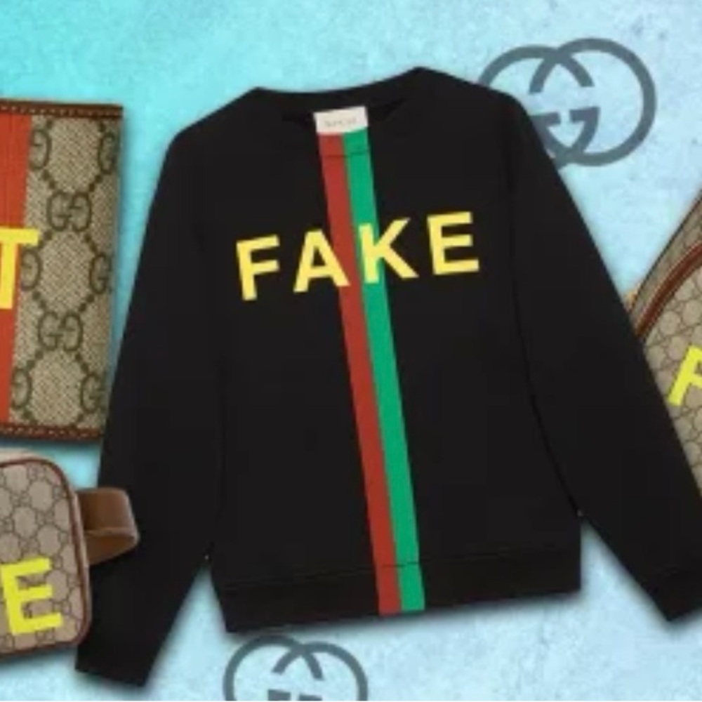 Gucci “Fake/Not” Print Cotton Jersey Sweatshirt 'Black' - Picture 5 of 11